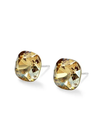 Seona Seona Sophia 10mm Cushion Cut Crystal Earrings – Hypoallergenic Stud Earrings for Women, Tarnish‑Free Stainless Steel Jewelry for Sensitive Ears - Golden Shadow